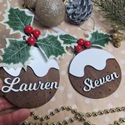 Personalized Christmas Tree Bauble Custom Engraved Wood Decoration - thumbnail 2