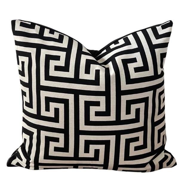 Geometric Meander River Cushion Cover Black, White & Gold Throw Pillow - image 1