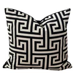 Geometric Meander River Cushion Cover Black, White & Gold Throw Pillow - thumbnail 1