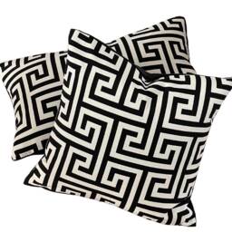 Geometric Meander River Cushion Cover Black, White & Gold Throw Pillow - thumbnail 2