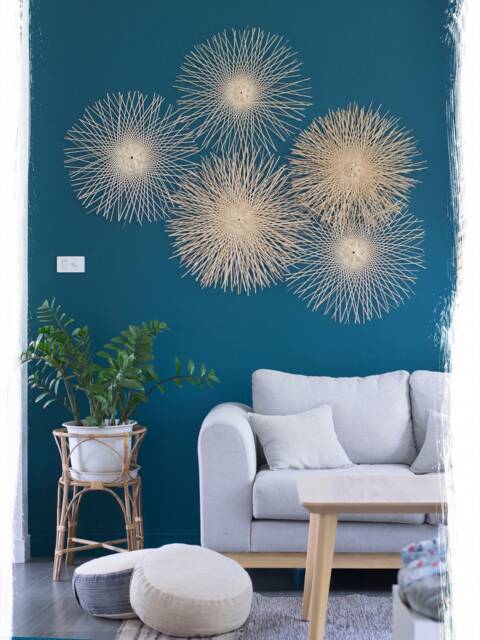 Hand Woven Bamboo Wall Art - Set Of 5, Round Sunburst Decor - image 1