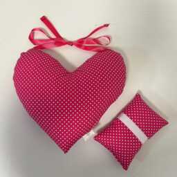 Pink Mastectomy Cushion Gift Set Heart Pillow +Seatbelt Pad Surgery Recovery 2Pc Top Lumpectomy Post-Op Cerise Polka Dot - thumbnail 2