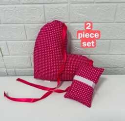Pink Mastectomy Cushion Gift Set Heart Pillow +Seatbelt Pad Surgery Recovery 2Pc Top Lumpectomy Post-Op Cerise Polka Dot - thumbnail 1