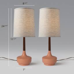 Mid Century Table Lamp Ceramic & Walnut Brooke Desert Rose #4 Pair - thumbnail 2