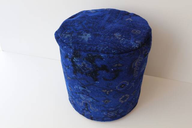 Dark Blue Kilim Pouf, Handmade Wool Cotton Ottoman, Floor Seating - image 1