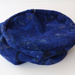 Dark Blue Kilim Pouf, Handmade Wool Cotton Ottoman, Floor Seating - thumbnail 4