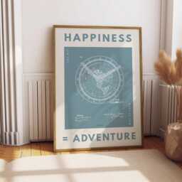 Happiness = Adventure Print Vintage Map Art, Motivational Typography - thumbnail 3