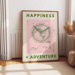 Happiness = Adventure Print Vintage Map Art, Motivational Typography - thumbnail 2