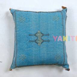 Yakiti-Blue Square Moroccan Pillows 20x20, Aka Cactus Silk Pillow, Decorative Pillows, Sabra Pillows, Decor Designer Cactus Silk - thumbnail 4