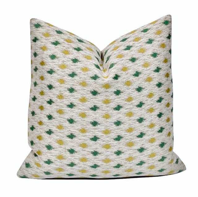 Emerald Green & Yellow Ikat Spots Woven Pillow Cover - Home Decor Designer Throw - Ready To Ship - image 1