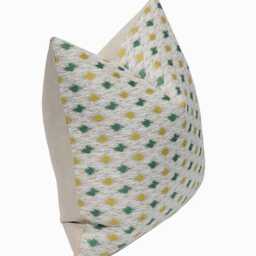 Emerald Green & Yellow Ikat Spots Woven Pillow Cover - Home Decor Designer Throw - Ready To Ship - thumbnail 2