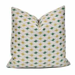 Emerald Green & Yellow Ikat Spots Woven Pillow Cover - Home Decor Designer Throw - Ready To Ship - thumbnail 1