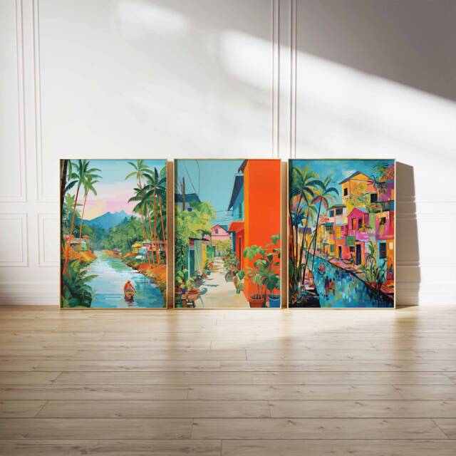 Set Of 3 Thailand Poster Set, Vintage Bangkok Floral Prints, Indigenous Art, Folk Art Poster, Tropical Wall Art, Print, A1/A2/A3/A4 - image 1