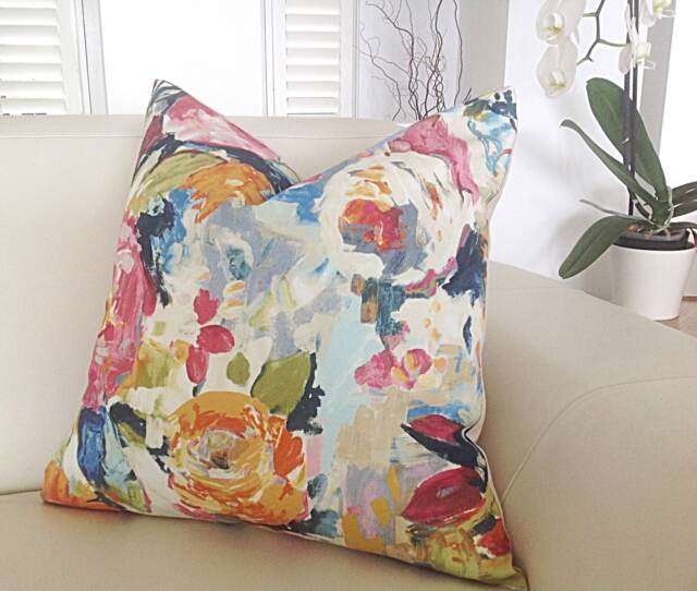 Abstract Floral Linen Cushion Cover Colorful Peony Throw Pillow - image 1
