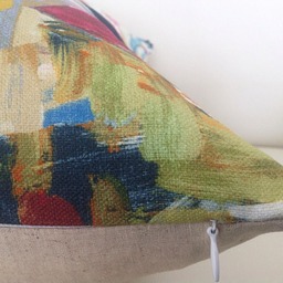 Abstract Floral Linen Cushion Cover Colorful Peony Throw Pillow - thumbnail 2