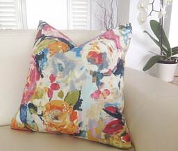 Abstract Floral Linen Cushion Cover Colorful Peony Throw Pillow - thumbnail 1