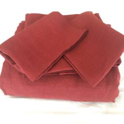 Set Of 3 Shabby Chic Washed 100% Hemp Linen Bedding - Burgundy Duvet Cover With 2 Matching Pillowcases