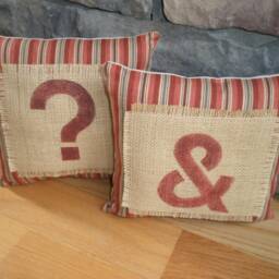Burlap Accent Pillow Set Handmade Decorative Gift Housewarming Hostess Present Idea Whimsical Typography Throw Cushion Farmhouse Home Rustic - thumbnail 2