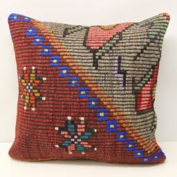 Handmade Kilim Pillow Cover 20x20, Turkish Oriental Design - thumbnail 1