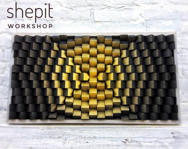 Wall Art Black Gold - Wood Deco Sculpture Modern Abstract Midcentury 3D Sound Diffuser Panel - image 1