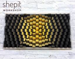 Wall Art Black Gold - Wood Deco Sculpture Modern Abstract Midcentury 3D Sound Diffuser Panel - thumbnail 1