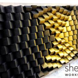 Wall Art Black Gold - Wood Deco Sculpture Modern Abstract Midcentury 3D Sound Diffuser Panel - thumbnail 2