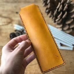 Hummingbird & Honeysuckle Leather Pencil Case - Gift For Her Mustard Yellow Anniversary Birthday Mother's Day - thumbnail 4