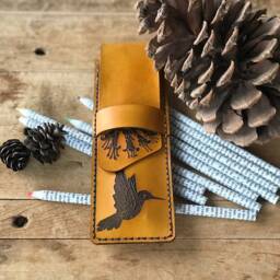 Hummingbird & Honeysuckle Leather Pencil Case - Gift For Her Mustard Yellow Anniversary Birthday Mother's Day - thumbnail 3