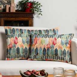 Vintage Venice Stained Glass Style Tapestry Xl Rectangular Cushion. Geometric Renaissance Design With Gold Detailing. 23X15 - thumbnail 3