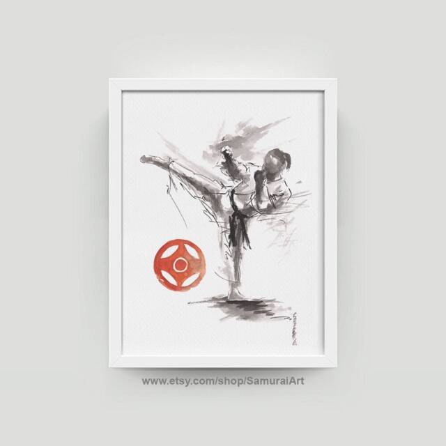 Kyokushin Karate Painting Sumi-E Ink Art, Martial Arts Wall Decor - image 1