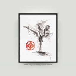 Kyokushin Karate Painting Sumi-E Ink Art, Martial Arts Wall Decor - thumbnail 3