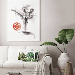 Kyokushin Karate Painting Sumi-E Ink Art, Martial Arts Wall Decor - thumbnail 4