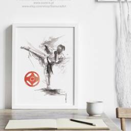 Kyokushin Karate Painting Sumi-E Ink Art, Martial Arts Wall Decor - thumbnail 2