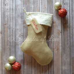 Personalized Burlap Sequin Christmas Stocking Handmade Cream & Champagne - thumbnail 3