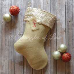 Personalized Burlap Sequin Christmas Stocking Handmade Cream & Champagne - thumbnail 2