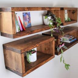 Floating Rustic Wall Cube Or Bedside Cabinet Table, Display Unit Wood Chunky Storage Handmade, Free Shipping - thumbnail 3