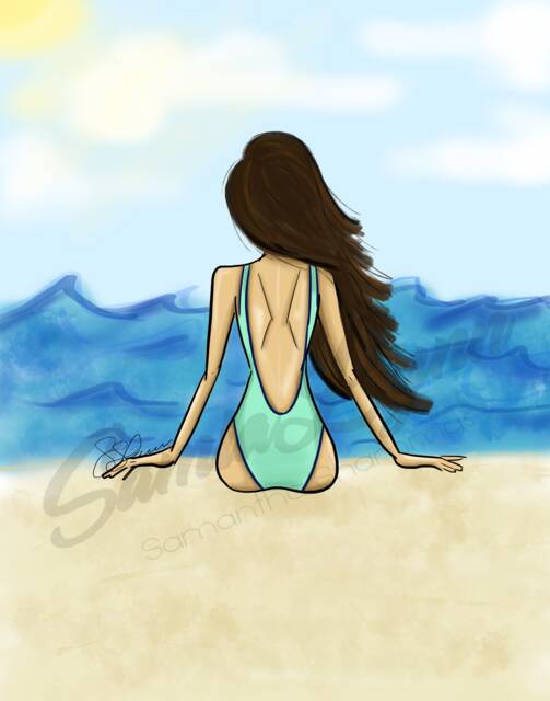 "Beach Illustration Print - Fashion Wall Art - 11""x14" - image 1