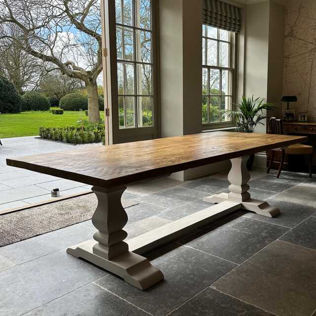 Ibiza Large Carved Pedestal Dining Table Bespoke Wooden English Country - image 1