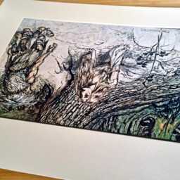 Art Print Illustration, Arthur Rackham Mime Finds Siegfrieds Mother Forest Scene, Wagner Ring Opera Artwork, Archival Matted Reproduction - thumbnail 3