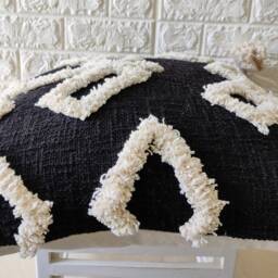 Black Embroidered Tufted Textured 100% Raw Cotton Hand Dyed 18x18 , 20x20 22x22 24x24 Inches Decorative Boho Throw Pillow Cover - thumbnail 2