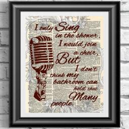 Original Art Print On Antique Dictionary Book Page. Bathroom Artwork Mixed Media Sing Singer. Quotation & Micro Printed Vintage Book - thumbnail 1