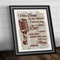 Original Art Print On Antique Dictionary Book Page. Bathroom Artwork Mixed Media Sing Singer. Quotation & Micro Printed Vintage Book - thumbnail 2