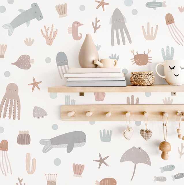 Ocean Animal Wall Decals - Sea Life Nursery Decor, Kids Room Art, Beach Decor Removable, Reusable Stickers - image 1