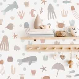 Ocean Animal Wall Decals - Sea Life Nursery Decor, Kids Room Art, Beach Decor Removable, Reusable Stickers - thumbnail 1