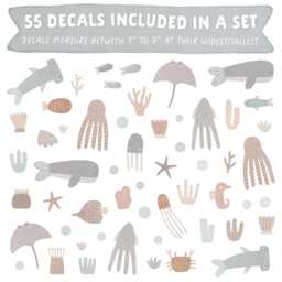 Ocean Animal Wall Decals - Sea Life Nursery Decor, Kids Room Art, Beach Decor Removable, Reusable Stickers - thumbnail 2