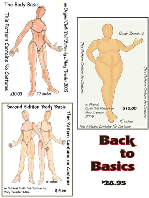PDF Digital Download, Original Design Dolls, Cloth Doll Pattern Bundle - Back To Basics Body Basic 1, 2, & 3
