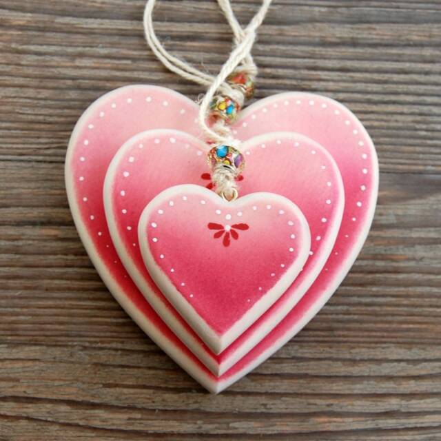 Handmade Wooden Heart Ornament, Beaded Maple Wood Window Decoration - image 1