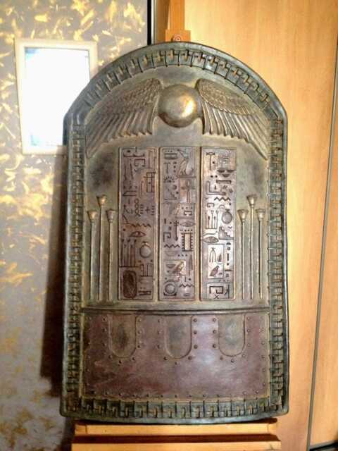 Wabi Sabi Egyptian Shield Wall Decor Rustic Ancient Sculpture - image 1