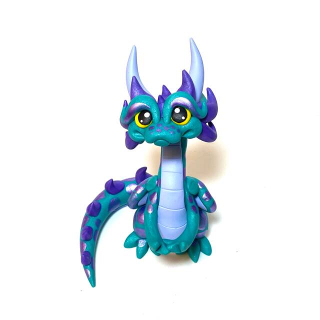 Artemis - Polymer Clay Dragon Dice Holder Teal Pearl, Light Periwinkle, & Metallic Purple Dragonling - image 1