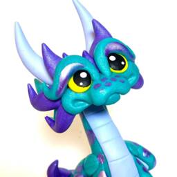 Artemis - Polymer Clay Dragon Dice Holder Teal Pearl, Light Periwinkle, & Metallic Purple Dragonling - thumbnail 2
